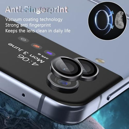 1 Pack Camera Lens Frame for Samsung Galaxy Z Flip 4/Z Flip 5, 9H Glass Screen Protector Anti-Scratch, Tempered Glass Metal Individual Camera Cover Accessories, Black - size: for Galaxy Z Flip 4/Z Flip 5