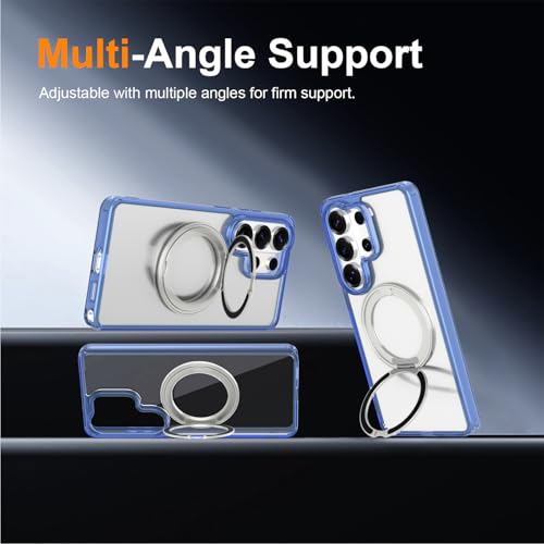 Magnetic Case for Samsung Galaxy S26 Ultra 5G Phone 2026 | with Rotating Kickstand | Non-Yellowing Transparent Clear | Slim Thin | Wireless Charging | Shockproof Protection (Blue) - color: Blue, size: S26 Ultra