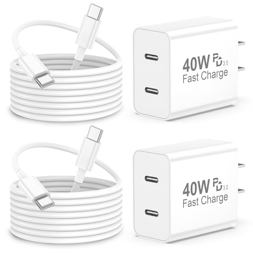 iPhone 17 Pro Max Charger Fast Charging, 40W Dual USB C Fast Charger - color: White, Dual USB-C ports, size: 6ft