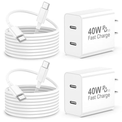 iPhone 17 Pro Max Charger Fast Charging, 40W Dual USB C Fast Charger - color: White, Dual USB-C ports, size: 6ft