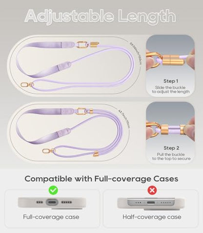 Phone Lanyard Crossbody with Phone Tabs, Adjustable Cellphone Lanyard with Skin-Friendly Neckband and Metal Carabiner - color: Light Purple