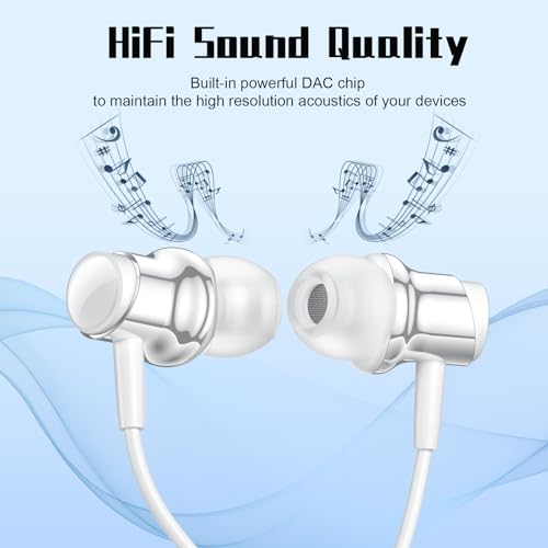 USB C Headphones Wired Earbuds for Samsung Galaxy S26 S25 S24 A57 iPhone 17 - color: White
