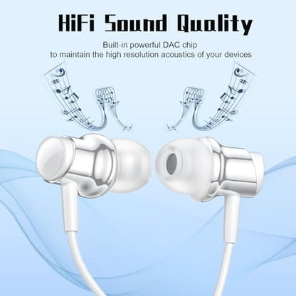USB C Headphones Wired Earbuds for Samsung Galaxy S26 S25 S24 A57 iPhone 17 - color: White