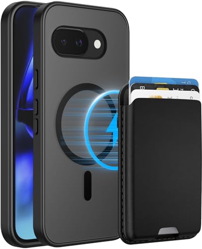 Magnetic for Google Pixel 9A Wallet Case with Card Holder﻿ Black | Compatible with MagSafe, Shockproof Phone Cover with Detachable RFID Blocking Card Slot, Black - color: Black, size: Pixel 9A