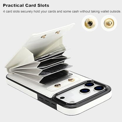Folosu for iPhone 17 Pro Max Case Wallet,Finger Ring Holder Cover White - color: White