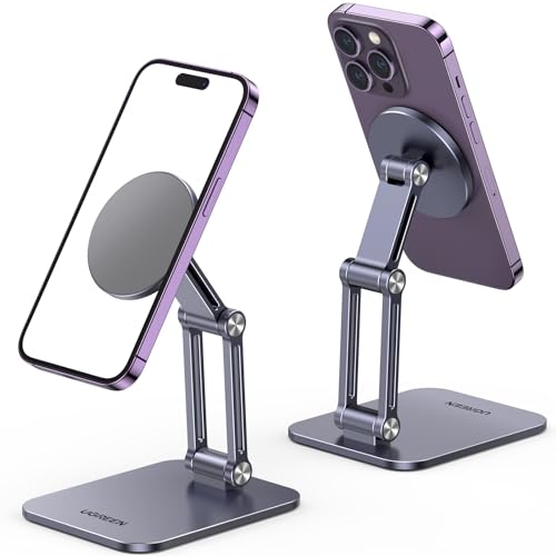 UGREEN Magnetic Phone Stand Compatible with MagSafe Holder for Desk Ergonomic Design Adjustable, Aluminum Cell Phone Stand Compatible for iPhone 17 Air 16 15 14 13 12 Pro Max and MagSafe Case, Grey - color: Grey