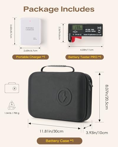 Battery Organizer Storage Case Box with Emergency Power Bank - Convert 4 AA Batteries to Phone Charger with Tester BT-168 PRO for AA AAA C D 9V CR2032 3V, Safe Battery Holder Holds 200+ Batteries