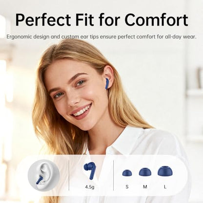 xinwld Adaptive Hybrid Active Noise Canceling 2026 Wireless Earbuds, 6 Mics ENC Clear Call Ear Buds, Hi-Res Audio Deep Bass Bluetooth 5.4 Headphones, 40H Playtime, Wireless Charging, LED, USB-C, Blue - color: Deep Blue