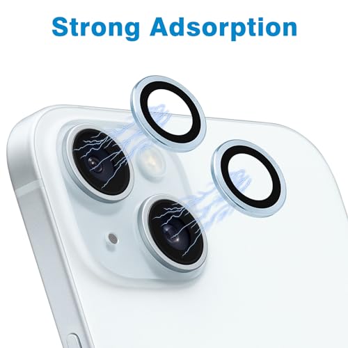 Compatible with iPhone 15 and iPhone 15 Plus Camera Lens Protector, Anti-Scratch Lens Cover 9H Tempered Glass Metal Len Screen Protector Shockproof Camera Ring for 15 and 15 Plus - 2 Pcs Sierra Blue - color: Sierra Blue