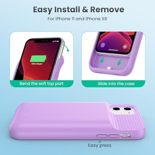 Feob Battery Case for iPhone 11/XR, [2026 Upgraded] 7500mAh Slim Portable Smart Charging Case Rechargeable Protective Extended Charging Cover for iPhone 11/XR-Purple - color: Purple
