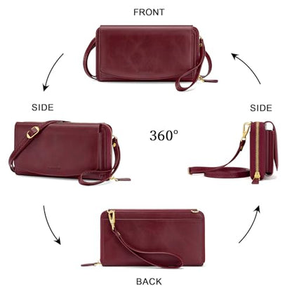 Peacocktion Womens Crossbody Wristlet Wallets with Cell Phone Pocket RFID Vegan Leather Cross Body Purses Travel - color: 05-wine Red