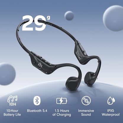 MRYTKY Bone Conduction Headphones,Open Ear Headphones Bluetooth5.4 with Mic,Wireless Headphones 10H Playtime, Waterproof Sport Headphone Suitable for Running,Cycling, Outdoor Sports Black