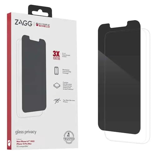 ZAGG InvisibleShield Glass Privacy Screen Protector for iPhone 13 PRO MAX – 3X Impact and Scratch Protection, Strongest Tempered Glass, Smudge-Free, Smooth Silky Feel, Two-way Side View Privacy