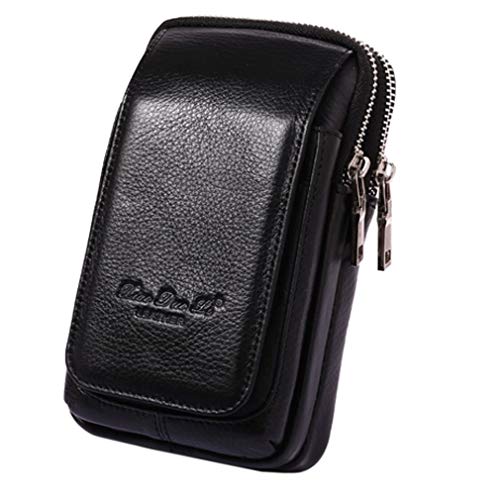 Leather Waist Pack Phone Belt Bag for Men Loop Holster Wallet Cellphone Case Pouch Pack Clip Money Purse - color: #01black
