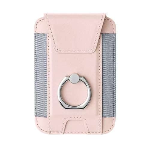 Magnetic Card Wallet Holder For Magsafe Wallets with Grip, 7 Cards Holder RFID Blocking, Ring Stand Stick on Wallet, Leather Magnetic Phone Wallet with Privacy Flap - color: pink elastic circular support