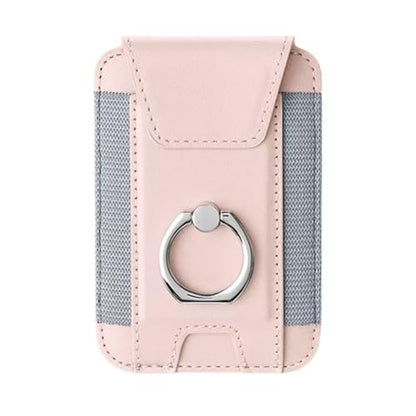 Magnetic Card Wallet Holder For Magsafe Wallets with Grip, 7 Cards Holder RFID Blocking, Ring Stand Stick on Wallet, Leather Magnetic Phone Wallet with Privacy Flap - color: pink elastic circular support