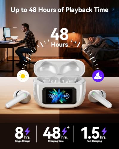 ZIUTY Wireless Earbuds Bluetooth 4.0 Headphones, Ear Buds with ANC Noise Cancelling, ENC Clear Calls, Touchscreen LED Display Case, 48H Playtime, Stereo Sound, IPX7 Waterproof for Sports Workout