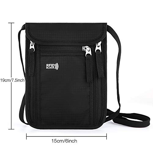 Travel Pouch Neck Wallet Family Passport Holder Organizer Case with RFID Blocking - color: Black