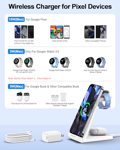NANAMI 3 in 1 Wireless Charging Station Charger Dock for Google Devices - color: White