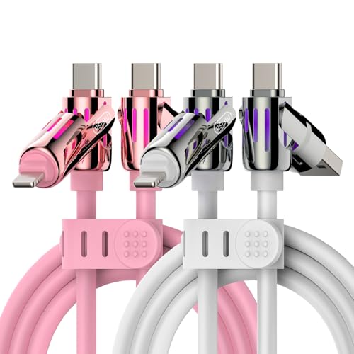 MFish 2-Pack 240W 4-in-1 Multi Charging Cable, Pink+White, 6.6FT - color: Pink+White, size: 2-Pack 6.6FT