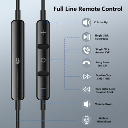 Wired Headphones USB C Earbuds Digital Sound Earphone with DAC Chip and Mic - color: Black