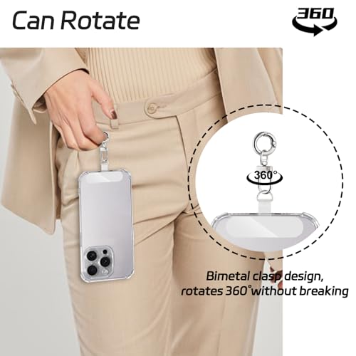 Phone Tether Tab, 10 Pieces Universal Phone Lanyard Patch Without Adhesive with 20 Pieces Swivel Lanyard Snap Hook,Phone Strap Replacement Part for All Full Phone Cases(Transparent) - color: Transparent+Spring Ring