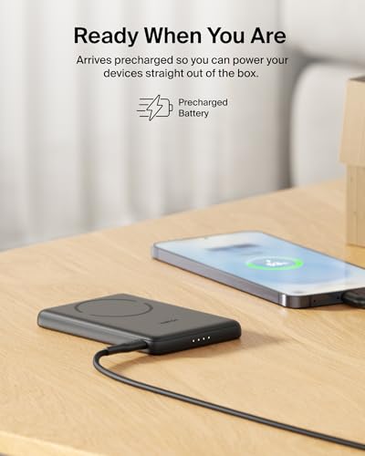 Belkin 5K 15W Ultra Slim Portable Power Bank, Supports MagSafe Accessories - color: Black