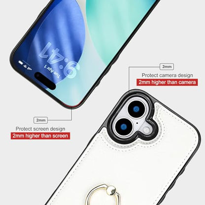 Folosu for iPhone 17 Case Wallet with Card Holder, Finger Ring Cover White - color: White