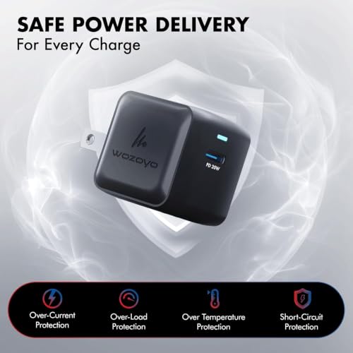 PD 20W GaN Charger, Wozoyo Type-C Fast Charger Compatible for iPhone 17/16/16 Pro Max/15 Series/iPad Pro, Smartphones & Tablets, QC 3.0,Compact Foldable Plug Design, Smart Power Delivery