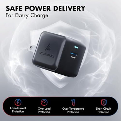 PD 20W GaN Charger, Wozoyo Type-C Fast Charger Compatible for iPhone 17/16/16 Pro Max/15 Series/iPad Pro, Smartphones & Tablets, QC 3.0,Compact Foldable Plug Design, Smart Power Delivery