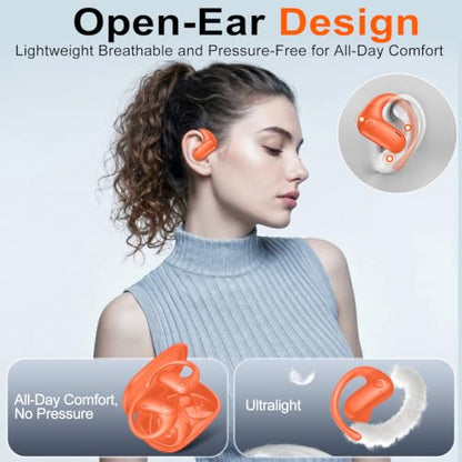 kurdene Open Ear Buds Wireless Earbuds 5.4 Bluetooth Headphones - color: Orange