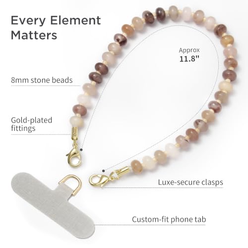 POSADINA Natural Stone Phone Charm, Beaded Healing Phone Wrist Strap, Handmade Cellphone Chain Lanyard with Tether Tab - color: Charoite