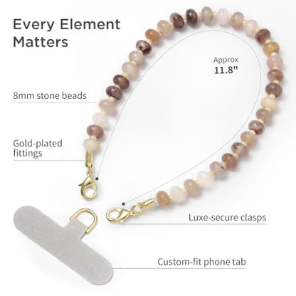 POSADINA Natural Stone Phone Charm, Beaded Healing Phone Wrist Strap, Handmade Cellphone Chain Lanyard with Tether Tab - color: Charoite