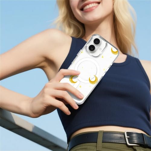 Magnetic Case for iPhone 14 iPhone 13 Design On Clear Base,Compatible with MagSafe,Slim Protective Soft TPU Bumper Phone Cover Women Girls Case Clear Celestial Moon Stars - color: Clear Celestial Moon Stars, size: iPhone 14 iPhone 13