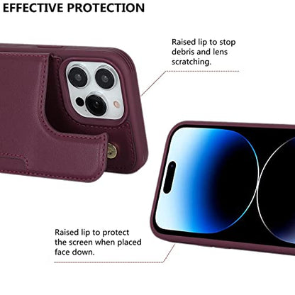 iCoverCase Compatible with iPhone 14 Pro Case with Card Holder, Wallet Case for Women Men RFID Blocking PU Leather Protective Phone Case 6.1 Inch (Wine Red) - color: Wine Red