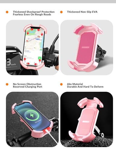 ROCKBROS Bike Phone Holder Security Lock Shockproof Bicycle Phone Mount - color: Handlebar Mount Pink