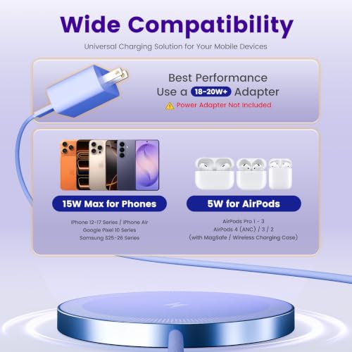 15W Magnetic Fast Charging Pad, Wireless Charger for Apple MagSafe - color: Nebula Purple*3