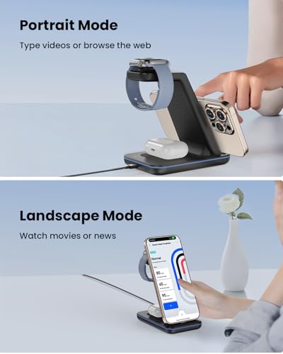Wireless Charger Stand, CIYOYO 3 in 1 Fast Wireless Charging Station Dock for Apple Watch 11/9/8/7/6/SE/5/4/3/2, Airpods 3/2/Pro, iPhone 17/16/15/14/14 Plus/14 Pro Max/13/13 Pro/12/12 Pro/SE/X/XR/XS/8 - color: Black