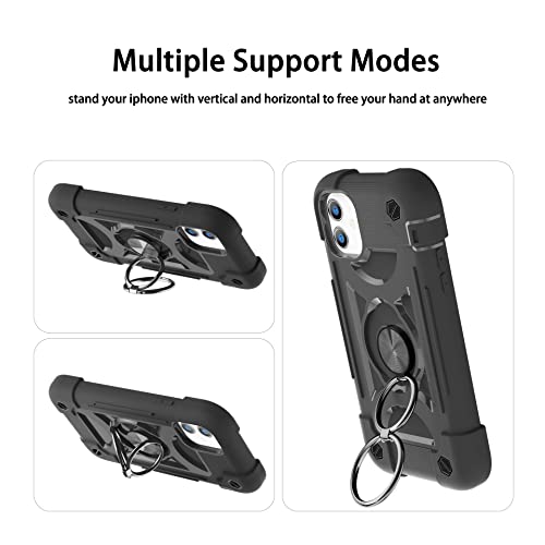 MARKILL Compatible with iPhone 11 Case 6.1 Inch with 360°Rotate Ring Stand, Military Grade Drop Protection Full Body Rugged Heavy Duty Case 3 in 1 Protective Cover Black - color: Black, size: iPhone 11 6.1"