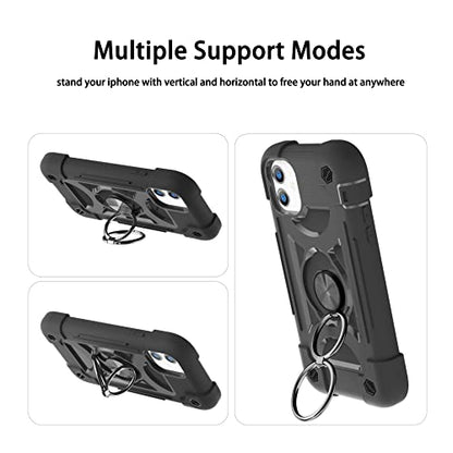 MARKILL Compatible with iPhone 11 Case 6.1 Inch with 360°Rotate Ring Stand, Military Grade Drop Protection Full Body Rugged Heavy Duty Case 3 in 1 Protective Cover Black - color: Black, size: iPhone 11 6.1"
