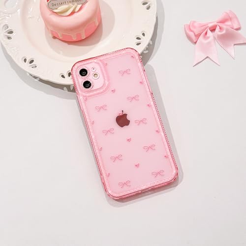 NITITOP Compatible with iPhone 12 Case Cute Clear Pink Glitter Bow Knot Design Shiny Star Sparkle Bling Diamond Girls Women Soft TPU Shockproof Protective Phone Cover - Little Bow Heart - color: Little Bow Heart, size: iPhone 12