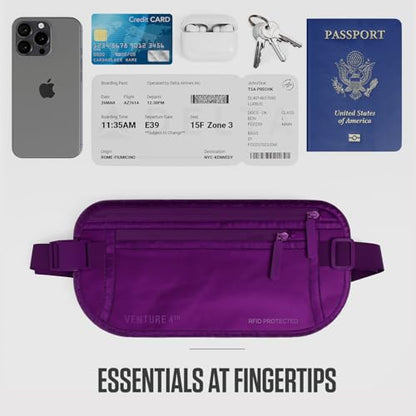 VENTURE 4TH Travel Money Belt, RFID Blocking Passport Holder - Sleek Purple - color: Sleek Purple
