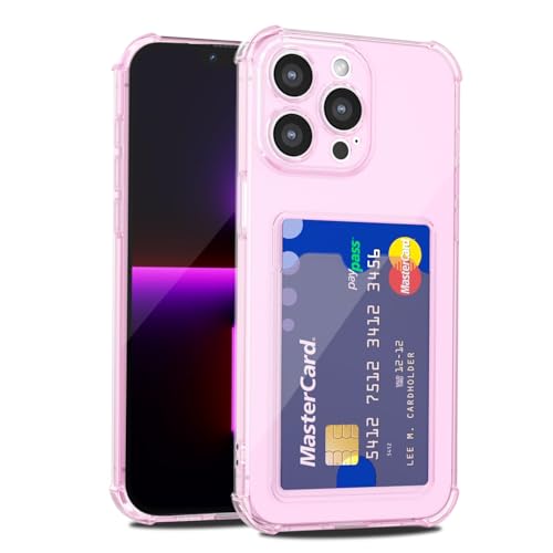 LoeoeL for iPhone 13 Pro Case Wallet, Purse for Women Thin Slim Clear Phone Case with Card Holder Credit Card Slot, Transparent Soft TPU Silicone Cover with Hard Camera Cover Protection, Light Pink - color: Light Pink, size: 13 Pro