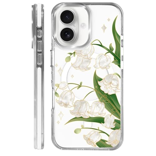 Clear Magnetic Case for iPhone 16, Slim Anti-Yellow Transparent Cover, Military Grade Protection, Phone Cases for iPhone 16, Lily of The Valley - color: A-Lily of the Valley, size: Iphone 16