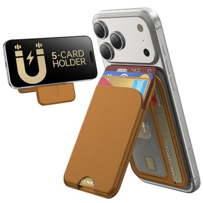 TWZKG for MagSafe Wallet, 5 Cards Holder with Stand, Magnetic Phone Wallet Stand for iPhone 17/16/15/14/13/12 Pro Max Air Plus Series, RFID Blocking Vegan Leather,Brown - color: Brown