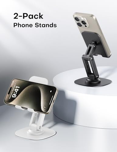 OMOTON Cell Phone Stand for Desk, 2 Pack Adjustable Foldable Phone Holder - color: Black & White