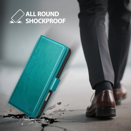 Compatible with iPhone 17 Case Wallet with Card Holder [7 Card Slot] Women Men,RFID Blocking Luxury PU Leather Phone Case Flip Folio Protector Cover Credit Card Slot Kickstand,Blue Green - color: Blue Green, size: iPhone 17