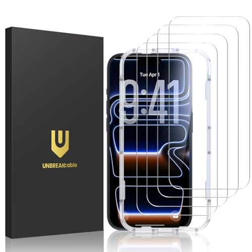 UNBREAKcable 4-Pack iPhone 17 Pro Screen Protector, 9H Hardness | 9H tempered glass | 99.99% HD clarity | Double Shatterproof|alignment frame easy install | case-friendly - size: iPhone 17 Pro