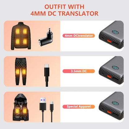 5V 2A/3A Battery Pack for Heated Vest Heated Jacket, 12000mAh Power Bank for Heated Apparel with LED Display with 7.4V DC Port - size: 7.4 V 12000 mAh Black