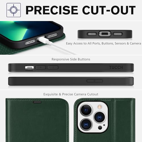 TUCCH Wallet Case for iPhone 13 Pro Max, 4 Card Holders, Midnight Green - color: Midnight Green